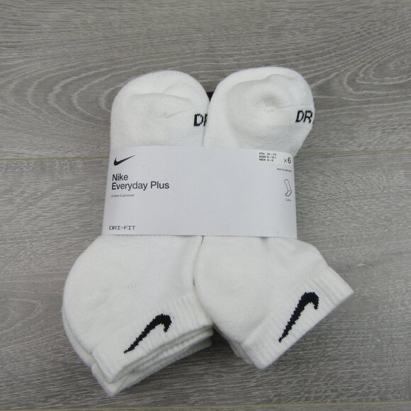 Nike Everyday Plus Cushion Low Socks White 6 Pack Women's 6-10 / Youth 5Y-7Y NEW - Picture 4 of 10